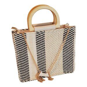 Woven Black & Cream Shoulder Bag with Gold Handle